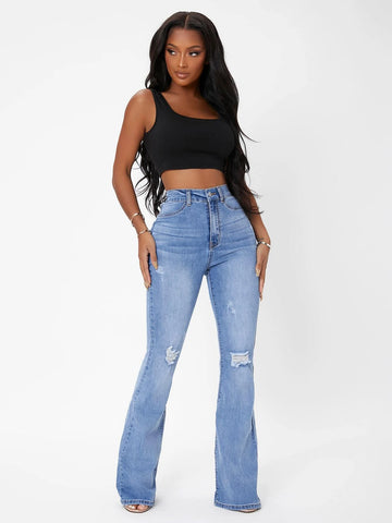 SXY High Waist Ripped Flared Leg Jeans SXY High Waist Ripped Flared Leg Jeans