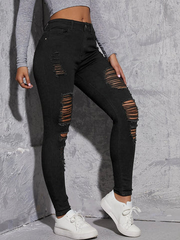 Solid Ripped Skinny Jeans Solid Ripped Skinny Jeans