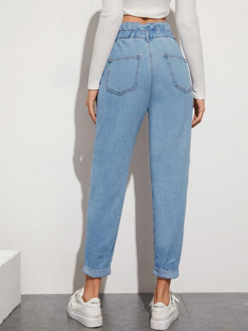 Light Wash High-Waisted Paperbag Waist  Jeans Light Wash High-Waisted Paperbag Waist  Jeans