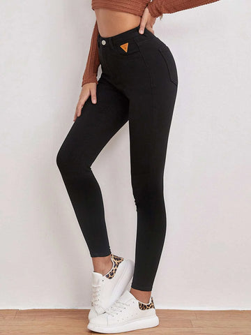 High Waist Patched Detail Skinny Jeans High Waist Patched Detail Skinny Jeans