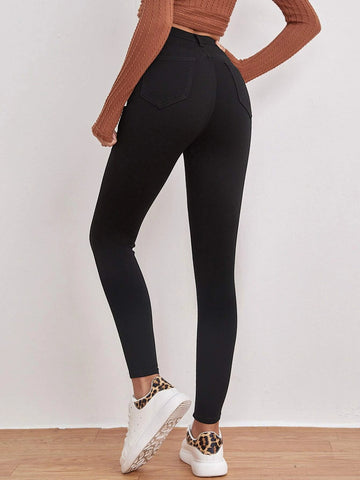 High Waist Patched Detail Skinny Jeans High Waist Patched Detail Skinny Jeans