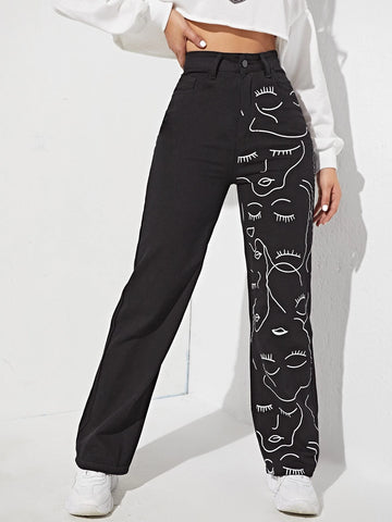 High Waisted Figure Graphic Jeans High Waisted Figure Graphic Jeans