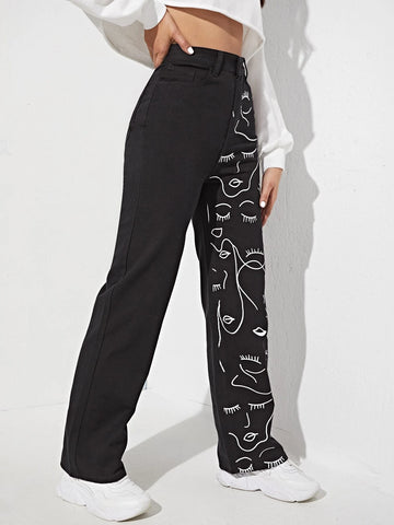 High Waisted Figure Graphic Jeans High Waisted Figure Graphic Jeans