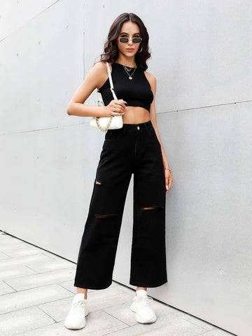 High Waist Ripped Wide Leg Jeans High Waist Ripped Wide Leg Jeans