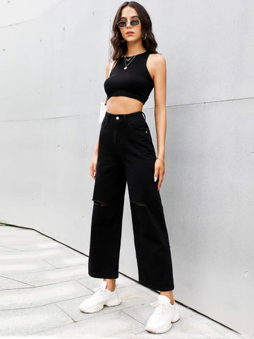 High Waist Ripped Wide Leg Jeans High Waist Ripped Wide Leg Jeans