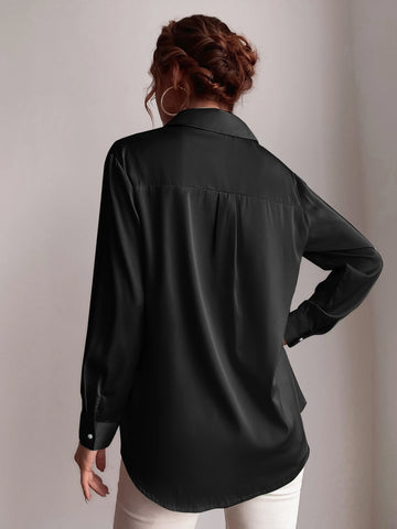 Button Up Solid Tunic Blouse Button Up Solid Tunic Blouse