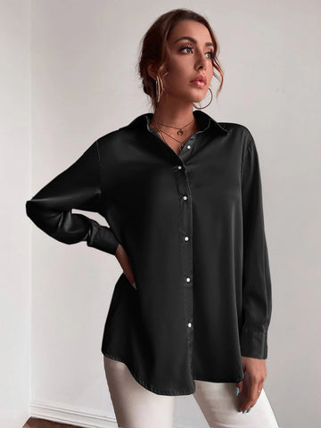 Button Up Solid Tunic Blouse Button Up Solid Tunic Blouse