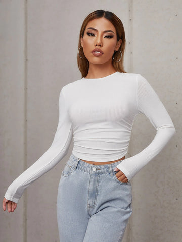 evolu Ruched Rib Knit Crop Tee evolu Ruched Rib Knit Crop Tee