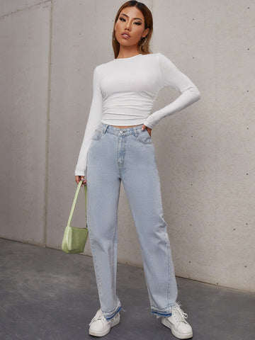 evolu Ruched Rib Knit Crop Tee evolu Ruched Rib Knit Crop Tee