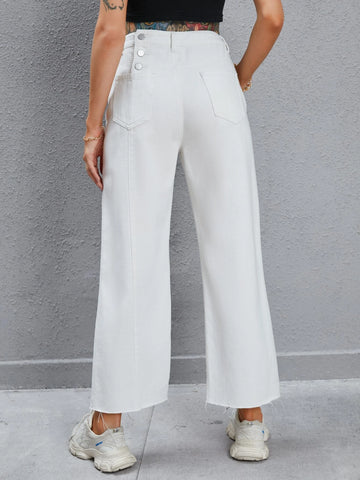 Stepped Waist Raw Cut Wide Leg Jeans Stepped Waist Raw Cut Wide Leg Jeans