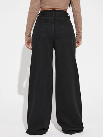 High Waist Ripped Frayed Wide Leg Jeans High Waist Ripped Frayed Wide Leg Jeans