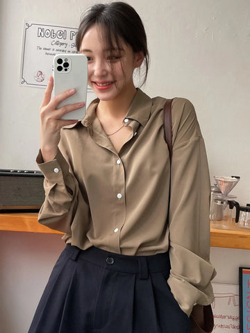 Dazy-Less Drop Shoulder Button Through Shirt Dazy-Less Drop Shoulder Button Through Shirt