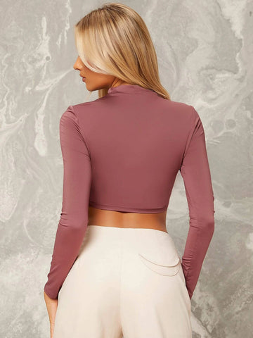 evolu Form-Fitting Mock Neck Crop Top evolu Form-Fitting Mock Neck Crop Top