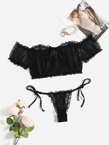 Mesh Lettuce Trim Lingerie Set Mesh Lettuce Trim Lingerie Set