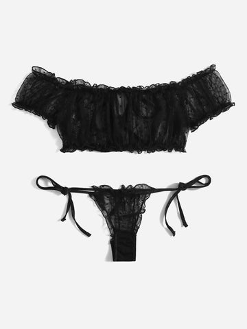 Mesh Lettuce Trim Lingerie Set Mesh Lettuce Trim Lingerie Set