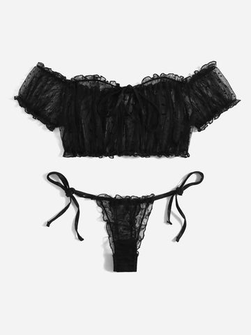 Mesh Lettuce Trim Lingerie Set Mesh Lettuce Trim Lingerie Set