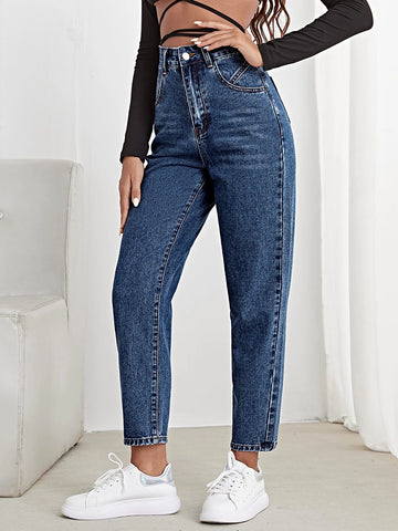 Letter Patch High Waist Mom Cropped Jeans Letter Patch High Waist Mom Cropped Jeans