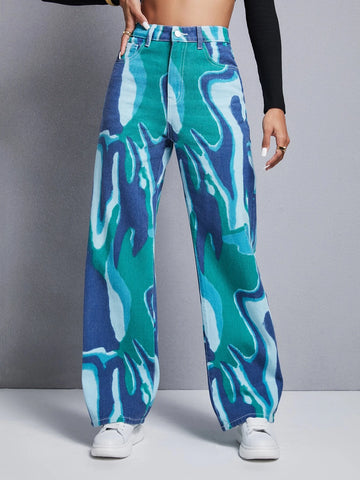Graphic Pattern Wide Leg Jeans Graphic Pattern Wide Leg Jeans