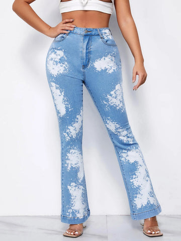 High Waisted Colorblock Flare Leg Jeans High Waisted Colorblock Flare Leg Jeans