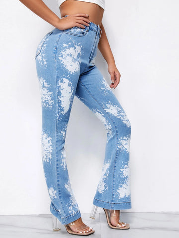 High Waisted Colorblock Flare Leg Jeans High Waisted Colorblock Flare Leg Jeans