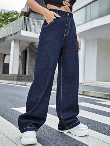 High Waist Yin & Yang Print Wide Jeans High Waist Yin & Yang Print Wide Jeans