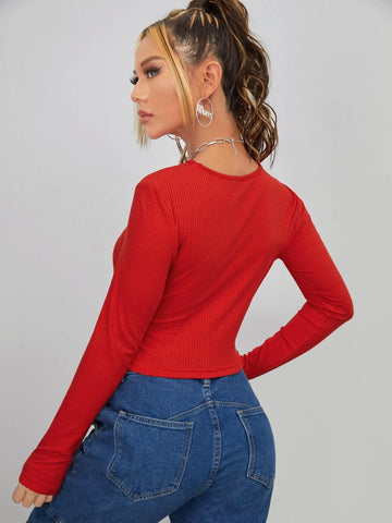 evolu Ruched Rib Knit Crop Tee evolu Ruched Rib Knit Crop Tee