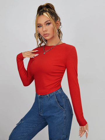 evolu Ruched Rib Knit Crop Tee evolu Ruched Rib Knit Crop Tee