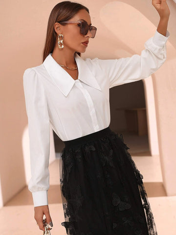 Solid Puff Sleeve Shirt Solid Puff Sleeve Shirt