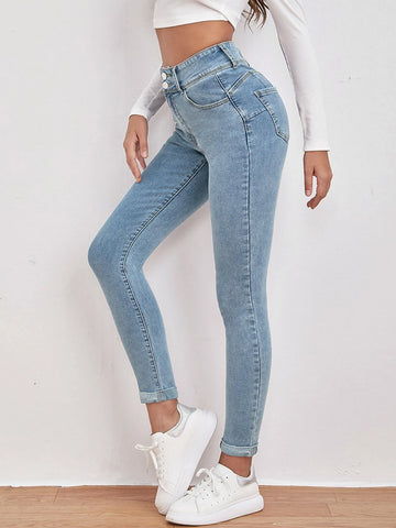 High Waist Slant Pocket Skinny Jeans High Waist Slant Pocket Skinny Jeans