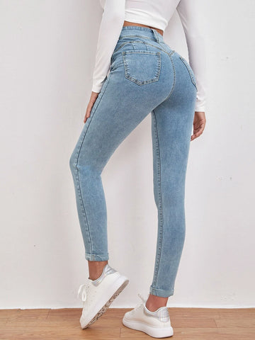 High Waist Slant Pocket Skinny Jeans High Waist Slant Pocket Skinny Jeans