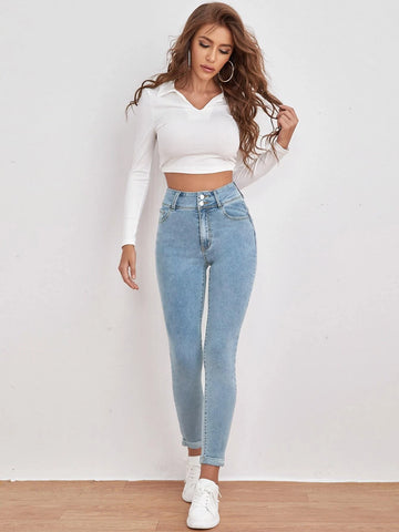 High Waist Slant Pocket Skinny Jeans High Waist Slant Pocket Skinny Jeans