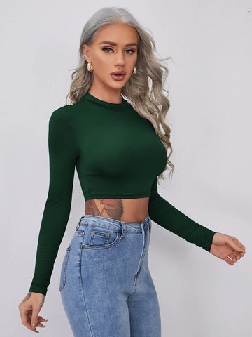 evolu Form-Fitting Mock Neck Crop Top evolu Form-Fitting Mock Neck Crop Top
