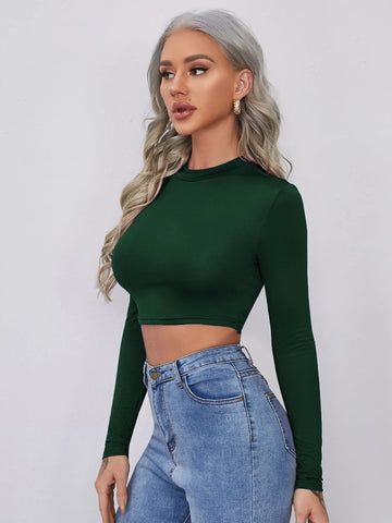 evolu Form-Fitting Mock Neck Crop Top evolu Form-Fitting Mock Neck Crop Top