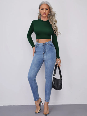evolu Form-Fitting Mock Neck Crop Top evolu Form-Fitting Mock Neck Crop Top
