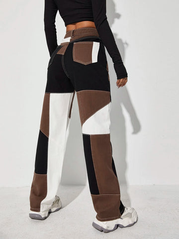 High Waist Cut And Sew Jeans High Waist Cut And Sew Jeans