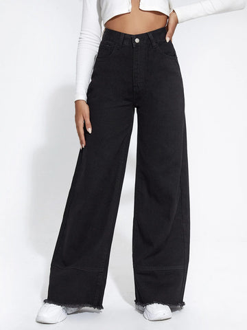 High Waist Raw Hem Wide Jeans High Waist Raw Hem Wide Jeans