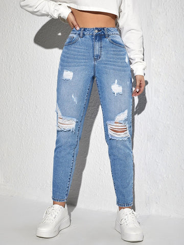 High Waist Ripped Mom Fit Jeans High Waist Ripped Mom Fit Jeans