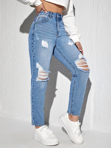 High Waist Ripped Mom Fit Jeans High Waist Ripped Mom Fit Jeans