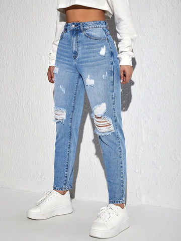 High Waist Ripped Mom Fit Jeans High Waist Ripped Mom Fit Jeans