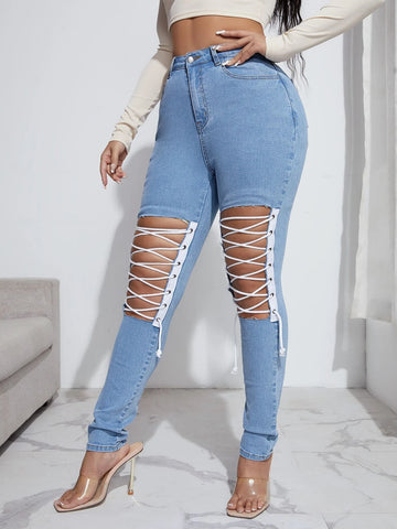 High Stretch Lace Up Front Skinny Jeans High Stretch Lace Up Front Skinny Jeans