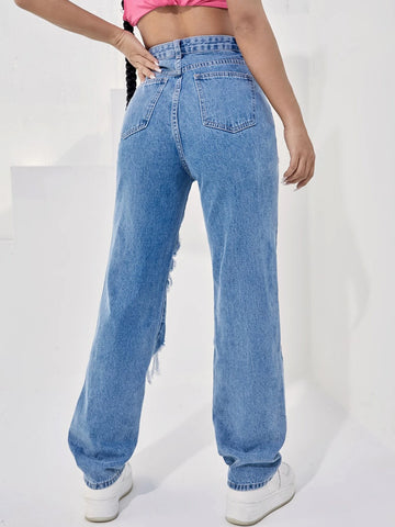 High Waist Heart Print Cut-out Jeans High Waist Heart Print Cut-out Jeans
