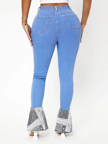 Paisley High Waist Ruffle Hem Jeans Paisley High Waist Ruffle Hem Jeans