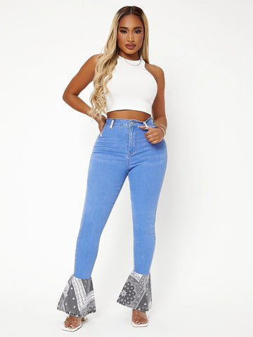 Paisley High Waist Ruffle Hem Jeans Paisley High Waist Ruffle Hem Jeans
