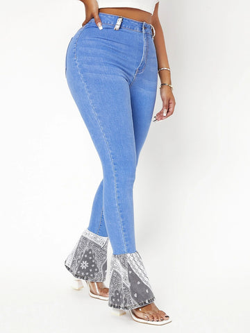 Paisley High Waist Ruffle Hem Jeans Paisley High Waist Ruffle Hem Jeans