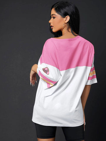 Colorblock & Letter Graphic Drop Shoulder Longline Tee Colorblock & Letter Graphic Drop Shoulder Longline Tee