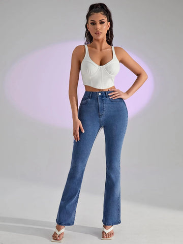 Colorblock Panel Flared Leg Jeans Colorblock Panel Flared Leg Jeans