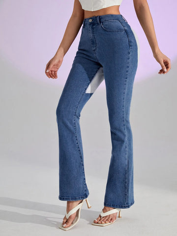 Colorblock Panel Flared Leg Jeans Colorblock Panel Flared Leg Jeans