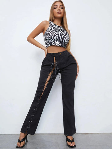 Lace Up Straight Leg Jeans Lace Up Straight Leg Jeans