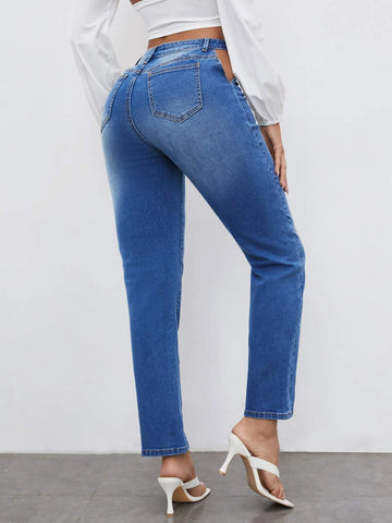 Bleach Wash Cut-out Mom Jeans Bleach Wash Cut-out Mom Jeans