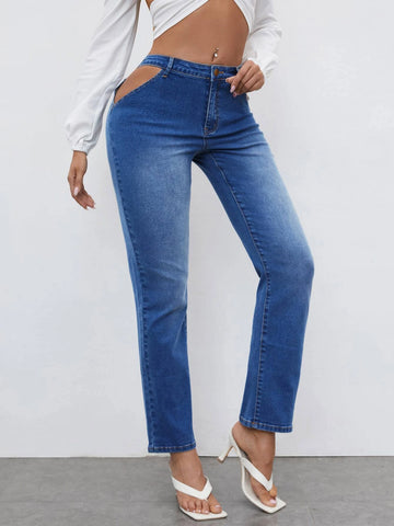 Bleach Wash Cut-out Mom Jeans Bleach Wash Cut-out Mom Jeans